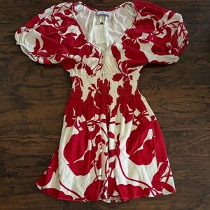 Faithfull the Brand Red and White Floral Mini Dress